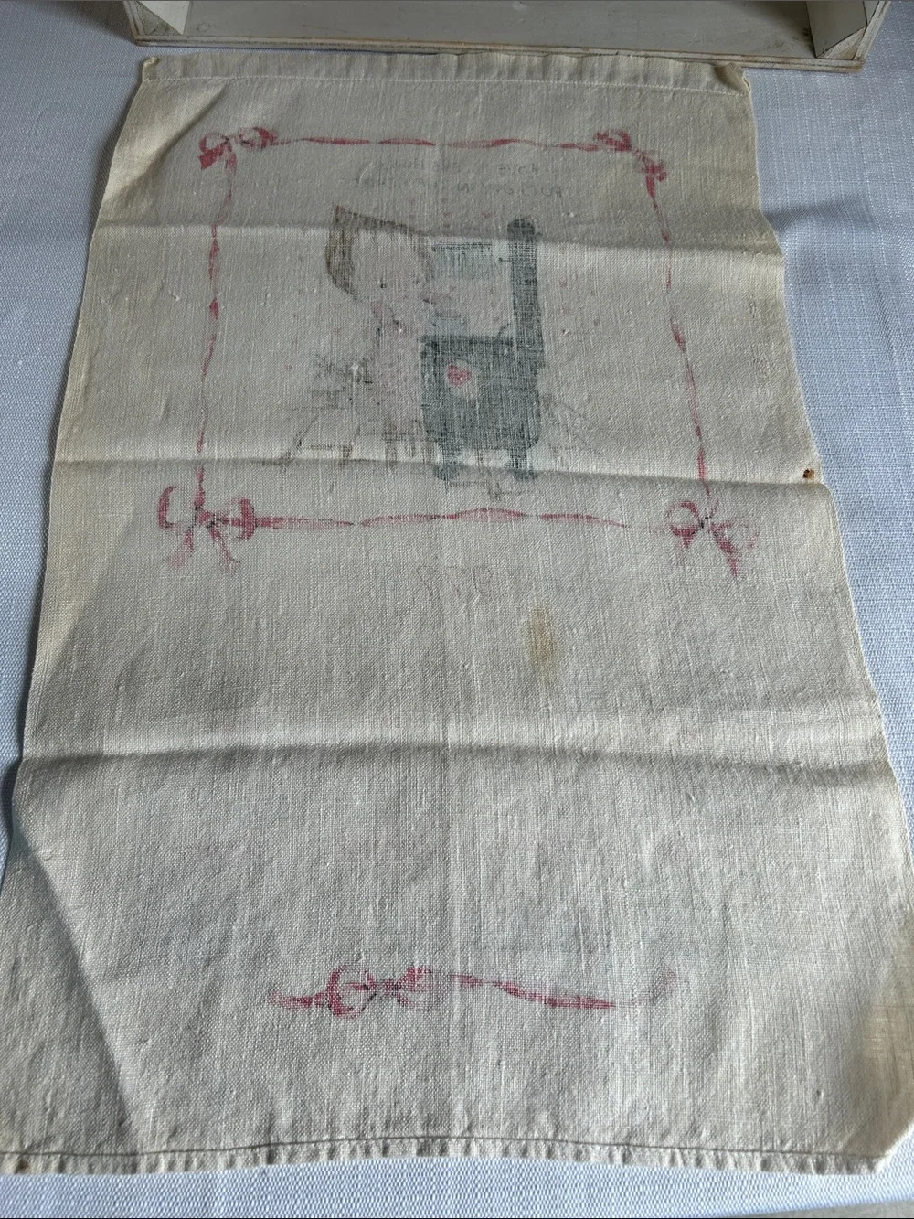 Cottagecore - adorable! 1977 Illustrated Calendar Tea Towel with Pink Ribbon